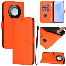 Custodia per telefono in pelle tinta unita Smart Global Skin Feel per Honor X9c con cordino (arancione)