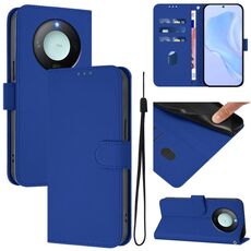 Custodia per telefono in pelle tinta unita Smart Global Skin Feel For Honor X9c con cordino (blu scuro)