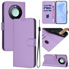Custodia per telefono in pelle tinta unita Smart Global Skin Feel per Honor X9c con cordino (viola lavanda)