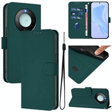 Custodia per telefono in pelle tinta unita Smart Global Skin Feel For Honor X9c con cordino (verde scuro)