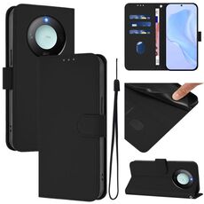Custodia per telefono in pelle tinta unita Smart Global Skin Feel per Honor X9c con cordino (nero)