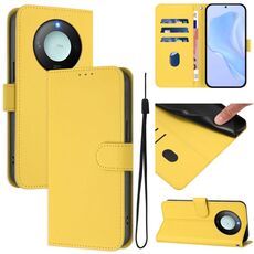 Custodia per telefono in pelle tinta unita Smart Global Skin Feel For Honor X9c con cordino (giallo limone)