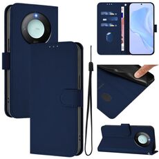 Custodia per telefono in pelle tinta unita Smart Global Skin Feel per Honor X9c con cordino (blu navy)