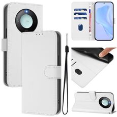 Custodia per telefono in pelle tinta unita Smart Global Skin Feel per Honor X9c con cordino (bianco)