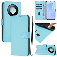 Custodia per telefono in pelle tinta unita Smart Global Skin Feel per Honor X9c con cordino (blu cielo)