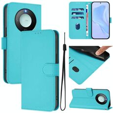 Custodia per telefono in pelle tinta unita Smart Global Skin Feel per Honor X9c con cordino (Lake Blue)