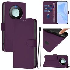 Custodia per telefono in pelle tinta unita Smart Global Skin Feel per Honor X9c con cordino (viola)