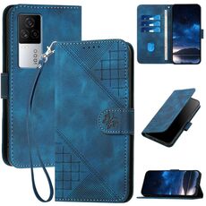 Per vivo iQOO 7 India / iQOO Neo5 Grid Butterfly Custodia in pelle con motivo in rilievo e cordino (blu scuro)