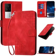 Per vivo iQOO 7 India / iQOO Neo5 Grid Butterfly Custodia in pelle con motivo in rilievo e cordino (rosso)