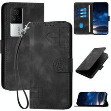 Per vivo iQOO 7 India / iQOO Neo5 Grid Butterfly Custodia in pelle con motivo in rilievo e cordino (nero)