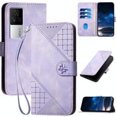 Per vivo iQOO 7 India / iQOO Neo5 Grid Butterfly Custodia in pelle con motivo in rilievo e cordino (viola chiaro)