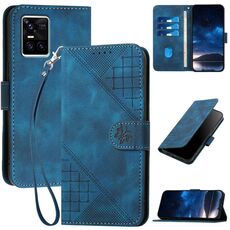 Per vivo S10 / S10 Pro Custodia in pelle con motivo a farfalla in rilievo con cordino (blu scuro)