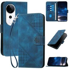Per vivo S19 Pro Custodia in pelle con motivo a farfalla in rilievo con cordino (blu scuro)