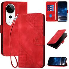 Per vivo S19 Pro Custodia in pelle con motivo a farfalla in rilievo con cordino (rosso)