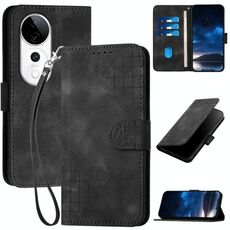 Per vivo S19 Pro Custodia in pelle con motivo a farfalla in rilievo con cordino (nero)