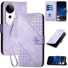 Per vivo S19 Pro Custodia in pelle con motivo a farfalla in rilievo con cordino (viola chiaro)