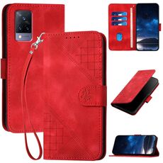 Per vivo V21 4G / 5G / V21s Custodia in pelle con motivo a farfalla in rilievo con cordino (rosso)