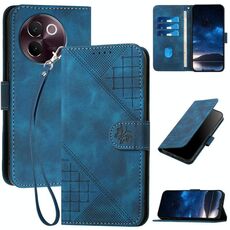 Per vivo V30e Custodia in pelle con motivo a farfalla in rilievo con cordino (blu scuro)