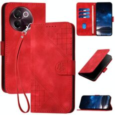Per vivo V30e Custodia in pelle con motivo a farfalla in rilievo con cordino (rosso)