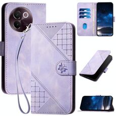 Per vivo V30e Custodia in pelle con motivo a farfalla in rilievo con cordino (viola chiaro)