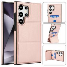 Per Samsung Galaxy S24 Ultra 5G Custodia in pelle con supporto a tre ante e slot per carte (oro rosa)