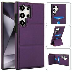 Per Samsung Galaxy S24 Ultra 5G Custodia in pelle con supporto a tre ante e slot per schede (viola scuro)