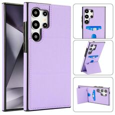 Per Samsung Galaxy S24 Ultra 5G Custodia in pelle con supporto a tre ante e slot per schede (viola chiaro)