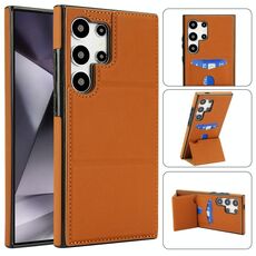 Per Samsung Galaxy S24 Ultra 5G Custodia in pelle con supporto a tre ante e slot per schede (marrone)