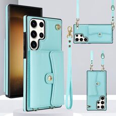 Per Samsung Galaxy S24 Ultra 5G Custodia per telefono con slot per schede RFID e cordino lungo (verde menta)