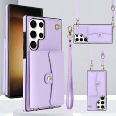 Per Samsung Galaxy S24 Ultra 5G Custodia per telefono con slot per schede RFID e cordino lungo (viola)