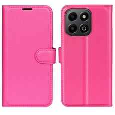 Custodia per telefono in pelle con flip orizzontale con texture litchi per Honor X6b con supporto (rosso rosa)