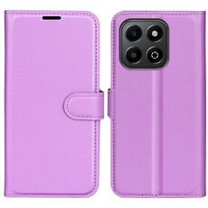 Custodia per telefono in pelle con flip orizzontale con texture litchi per Honor X6b con supporto (viola)