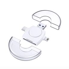 Lettore di schede multifunzione rotondo 6 in 1 da USB-A a USB-C / Tipo-C + Micro USB + 8 pin (bianco)