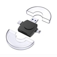 Lettore di schede multifunzione rotondo 6 in 1 da USB-A a USB-C / Tipo-C + Micro USB + 8 pin (nero)