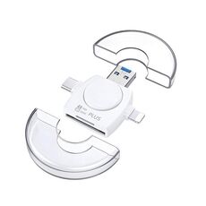 Lettore di schede TF/SD/NM multifunzione 6 in 1 USB 3.0 a USB-C/Tipo-C/8 pin (bianco)