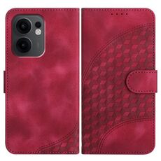 Per OPPO Reno13 F 4G / 5G Custodia in pelle con motivo a testa di elefante e cordino (rosso rosa)