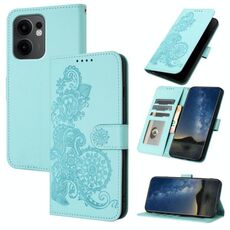 Per OPPO Reno13 F 4G / 5G Custodia in pelle con motivo a fiori di Datura in rilievo (azzurro chiaro)