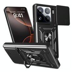 Per Xiaomi 15 Pro Custodia per fotocamera scorrevole Design TPU Hybrid PC Phone Case (Nero)