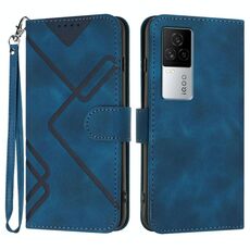 Per vivo iQOO 7 India / iQOO Neo5 Custodia in pelle con motivo a linee (blu reale)