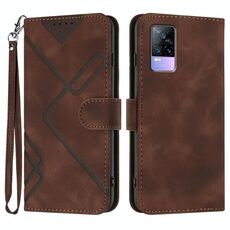 Per vivo V21e 4G / Y73 2021 Custodia in pelle con motivo a linee (caffè)