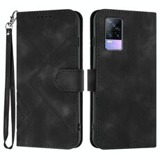 Per vivo V21e 4G / Y73 2021 Custodia in pelle con motivo a linee (nero)