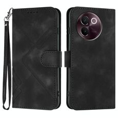 Per vivo V30e Line Pattern Custodia in pelle con motivo a pelle (nero)