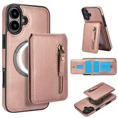 Per iPhone 16 Custodia per telefono con cerniera e retro in pelle MagSafe (oro rosa)