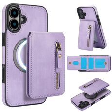 Per iPhone 16 Custodia per telefono con cerniera e retro in pelle MagSafe Split (viola)
