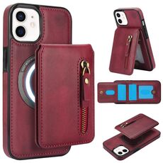 Per iPhone 12 mini Custodia per telefono con cerniera e supporto posteriore in pelle MagSafe (rosso)