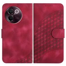 Per vivo V30e Custodia in pelle con motivo a testa di elefante in rilievo e cordino (rosso rosa)
