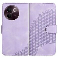 Per vivo V30e Custodia in pelle con motivo a testa di elefante in rilievo e cordino (viola chiaro)