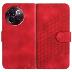 Per vivo V30e Custodia in pelle con motivo a testa di elefante in rilievo e cordino (rosso)