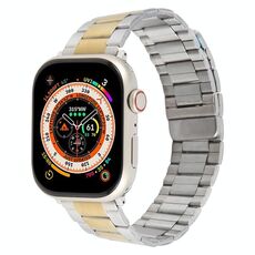 Per Apple Watch 42mm / 41mm / 40mm / 38mm Cinturino magnetico in acciaio a tre perle (argento oro)