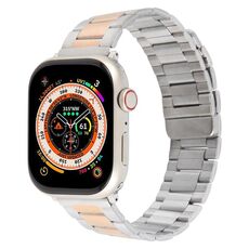 Per Apple Watch 42mm / 41mm / 40mm / 38mm Cinturino magnetico in acciaio a tre perle (argento oro rosa)